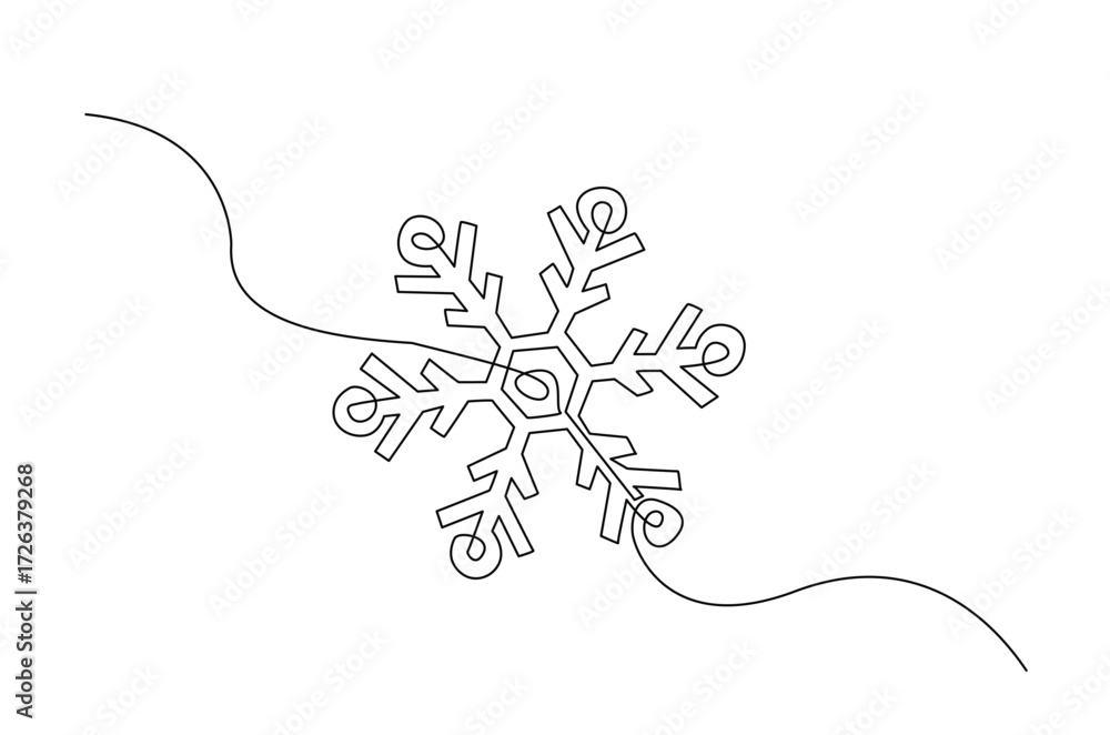 Poster snowflake in continuous one line drawing. single line art illustration of snowflake element. editabl