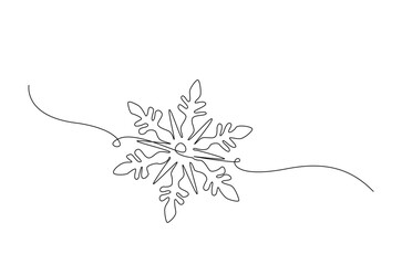 Snowflake in continuous one line drawing. Single line art illustration of snowflake element. Editable vector.