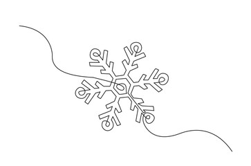 Snowflake in continuous one line drawing. Single line art illustration of snowflake element. Editable vector.