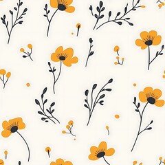 Cute Plant Graphic Seamless Pattern with Wallflower  