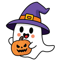 Cute Halloween Ghost with Pumpkin