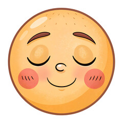 An emoji-style face with closed eyes and a tired expression, isolated on white, representing sleepiness