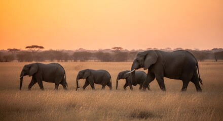 Fototapeta premium elephants at sunset