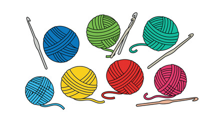 Colorful Crochet Yarn Balls and Hooks: A Vibrant Illustration of the Craft, Perfect for Knitting, Handmade Projects, and DIY Crafting