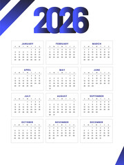 white yellow 2026 monthly schedule calendar layout