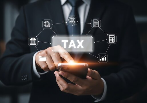 Business professional using digital tablet to manage tax collection and financial services
