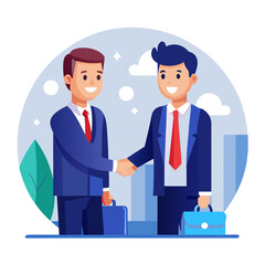 Confident professionals sealing a deal with a handshake, symbolizing partnership and success in a modern business setting.