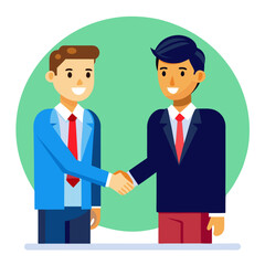 Confident businessmen shaking hands sealing a deal with smiles, symbolizing partnership and successful agreement in modern corporate environment