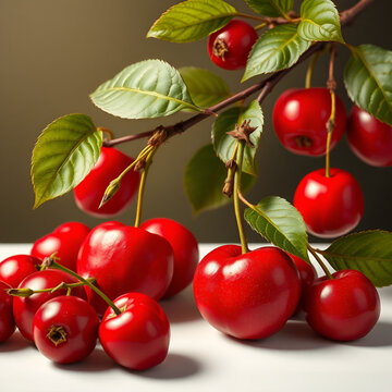 des cerises rouges, fond blanc