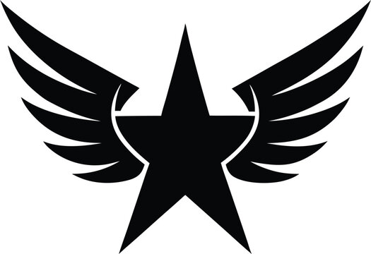 Black and white winged shield tattoo star emblem vector icon design