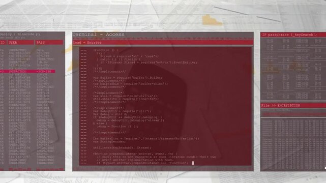 Keypad initiating terminals fading in while code populates credentials and uncovering passphrase