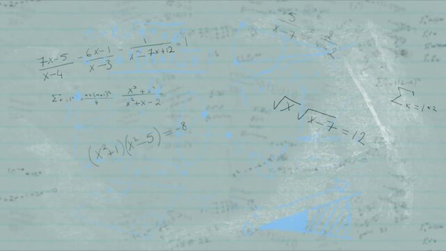 Digital static band sweeping across notebook page for revealing and hiding algebra equations