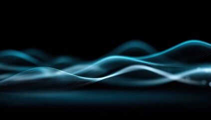 Fototapeta premium Abstract design featuring turquoise wave patterns on a dark background.