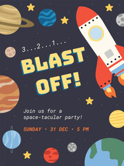 OUTER SPACE party invitation pre-made astronaut themed illustration design celebration printable vector birthday event festival