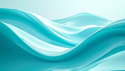 Fototapeta premium Abstract blue-turquoise gradient with flowing waveforms and layered motion, evoking depth, serenity, and digital elegance.