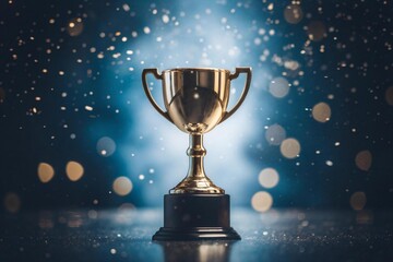 Celebrate extraordinary achievement with a stunning golden trophy shining against a festive bokeh background, perfect for symbolizing success, awards, and memorable milestones