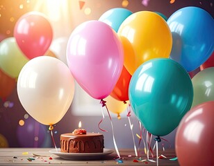 Birthday Celebration with Chocolate Cake and Balloons