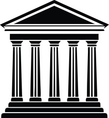 Classic greek temple facade with columns and pediment silhouette