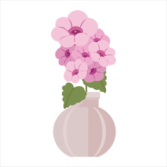 Pink Petunia Decorative Flower on a Pot Colored Flat Illustration