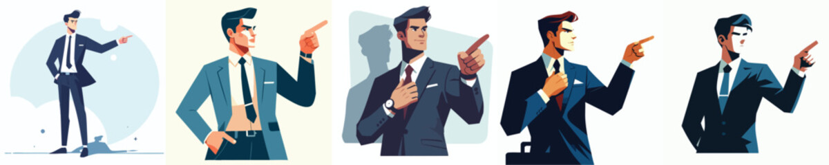 Confident Businessman Pointing Gesture Illustration for Leadership and Future Strategy