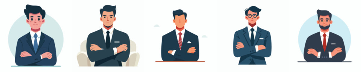 Confident Businessman with Arms Crossed Illustration for Leadership and Professional Authority