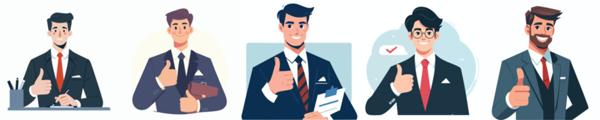 Confident Businessman Thumbs Up – Success, Leadership, and Positive Business Illustration