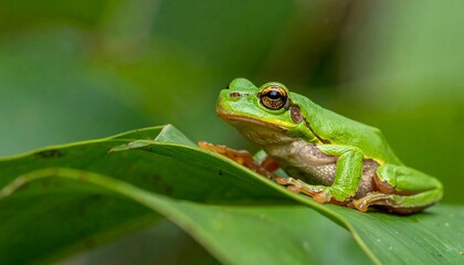 Naklejka premium Small green frog on leaf