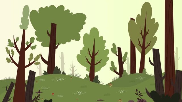 Dry tree forest with simple hills under bright background