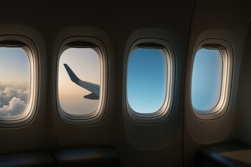 Airplane Window View Showing Wing and Sky During Flight