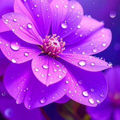 Vibrant purple flower with water droplets on petals