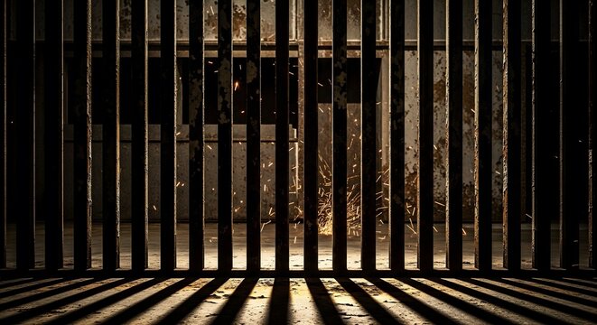 Metal Bars With Sparks in Dark Industrial Setting