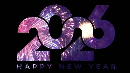 happy new year 2026 text animation with neon and fire effect , 4k video transparent background - Powered by Adobe