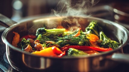 Shabu Shabu Dinner: Overhead View of an Asian Hot Pot Boiling with Meat, Seafood, and Fresh Vegetables, Ready to be Eaten.