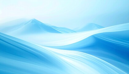 Abstract blue and white gradient landscape with flowing wave-like dunes and soft transitions, tranquil minimal design