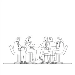 Business Meeting Illustration with Office Team Around Table
