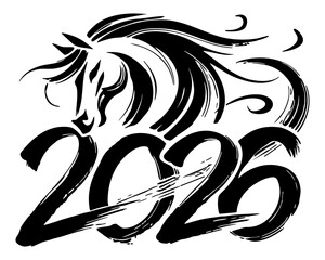 Lunar calendar Year of the Horse zodiac title, Horse combined with 2026, Chinese calligraphy style