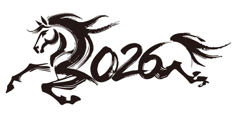 Lunar calendar Year of the Horse zodiac title, Horse combined with 2026, Chinese calligraphy style