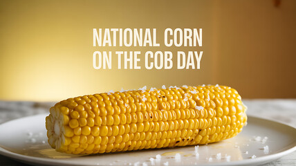 A cooked ear of corn on the cob served on a plate with salt, celebrating National Corn on the Cob Day