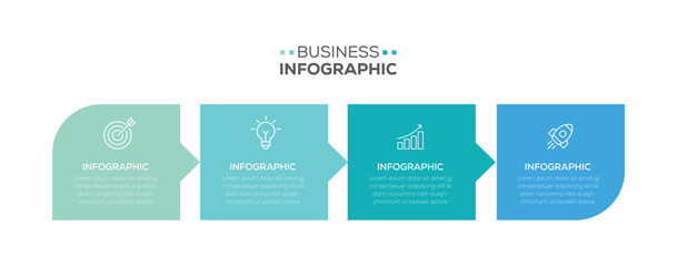 Timeline infographic design elements with modern squares template. 4 Step timeline journey. Vector illustration.