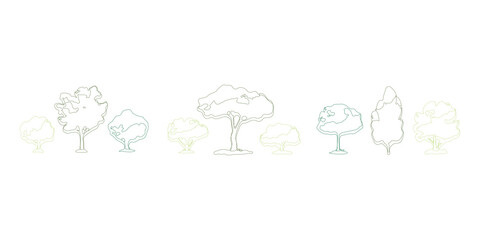 Side View Tree Outlines Set for Landscape Design and Architectural Renderings