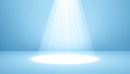 Blue gradient background with ethereal light rays and solitary silhouette, evoking transcendence and contemplation.