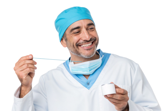 Smiling dentist. Doctor. Peace of mind. Trust. Brushing. Regular checkups. Flossing. Dentist. Drill.