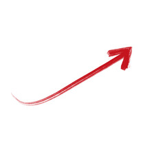 Red arrow pointing up isolated on transparent background, hand drawn with crayon