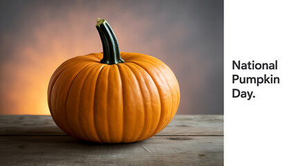 A single orange pumpkin on a wooden surface with warm lighting, celebrating National Pumpkin Day.