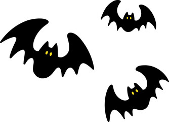 羽ばたいている３匹のコウモリ