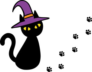 魔女の帽子をかぶった黒猫