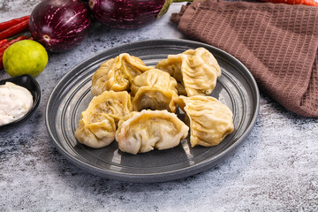 Steamed Nepali Momo stuffed dumplings