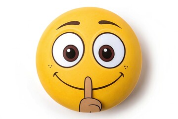 A yellow emoticon with a finger in the mouth on white background