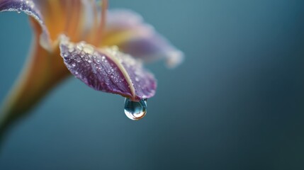 Macro Water Reflection: Glistening Droplets on a Pink Petal Reflecting a Tiny City Skyline, Blending Nature and Urban Life. 
