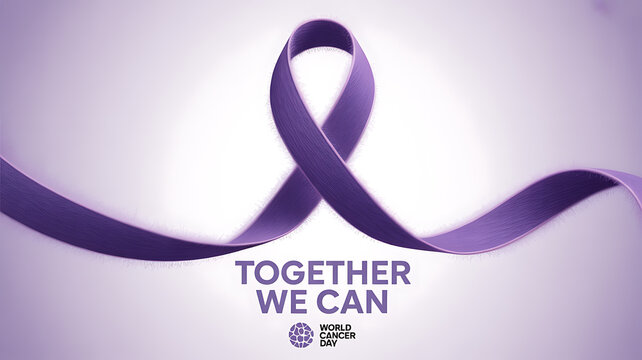 Purple ribbon symbolizing unity and awareness for World Cancer Day
